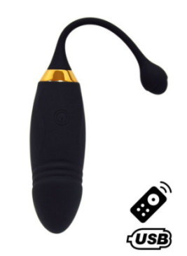 HAPPY, Un Œuf vibrant long USB avec télécommande, dans un silicone médical doux et lisse - B70BLK